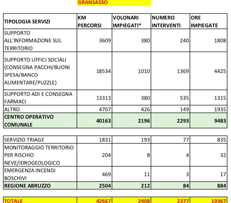 COVID-19 RENDICONTO ATTIVITÀ MARZO APRILE 2020